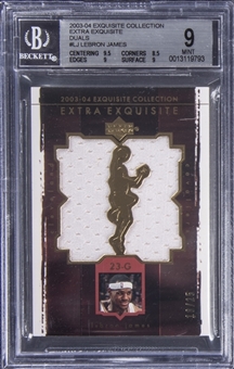 2003-04 UD "Exquisite Collection" Extra Exquisite Duals #LJ LeBron James Game Used Jersey Rookie Card (#18/25) – BGS MINT 9